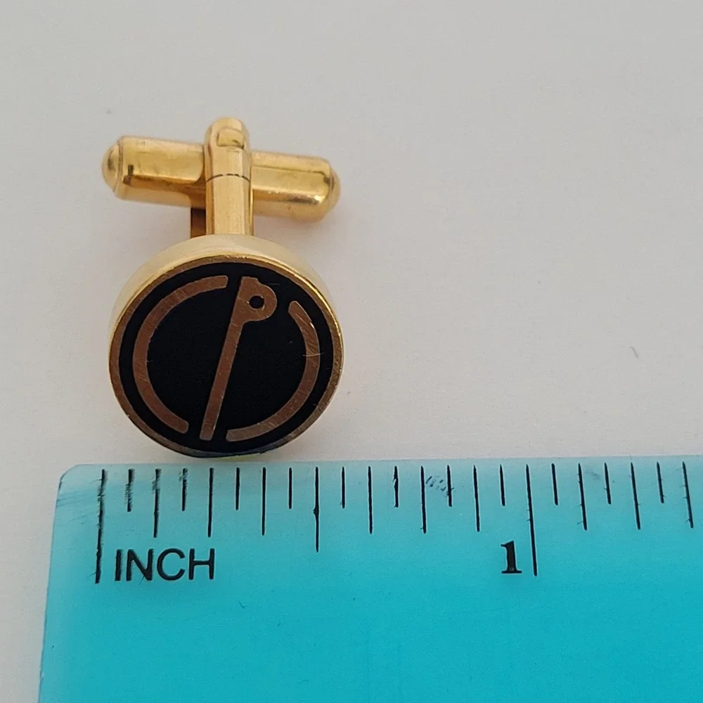 Dunhill Vintage Cufflinks and Tie Chain Set Gold Tone Black Enamel d Logo